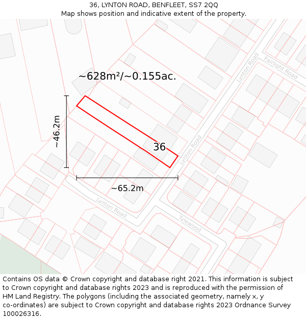 36, LYNTON ROAD, BENFLEET, SS7 2QQ: Plot and title map