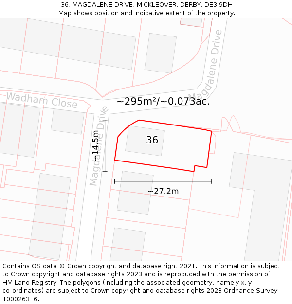 36, MAGDALENE DRIVE, MICKLEOVER, DERBY, DE3 9DH: Plot and title map