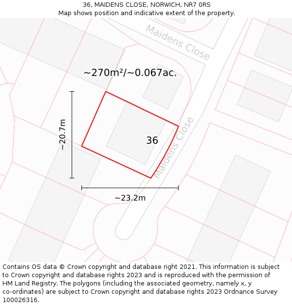 36, MAIDENS CLOSE, NORWICH, NR7 0RS: Plot and title map