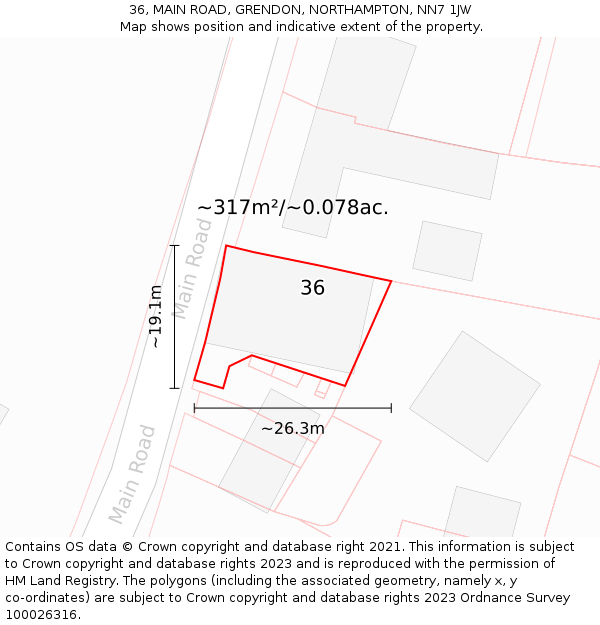 36, MAIN ROAD, GRENDON, NORTHAMPTON, NN7 1JW: Plot and title map