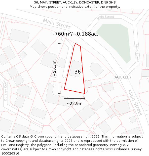 36, MAIN STREET, AUCKLEY, DONCASTER, DN9 3HS: Plot and title map