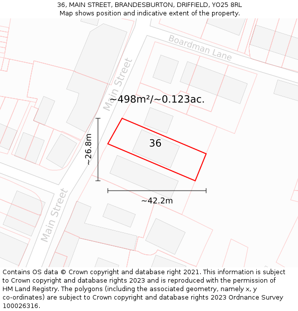 36, MAIN STREET, BRANDESBURTON, DRIFFIELD, YO25 8RL: Plot and title map