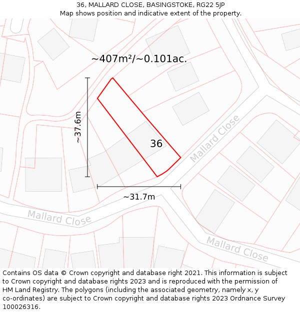 36, MALLARD CLOSE, BASINGSTOKE, RG22 5JP: Plot and title map
