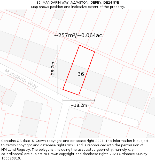 36, MANDARIN WAY, ALVASTON, DERBY, DE24 8YE: Plot and title map
