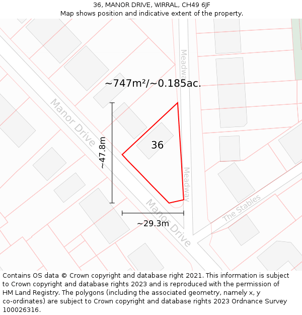 36, MANOR DRIVE, WIRRAL, CH49 6JF: Plot and title map