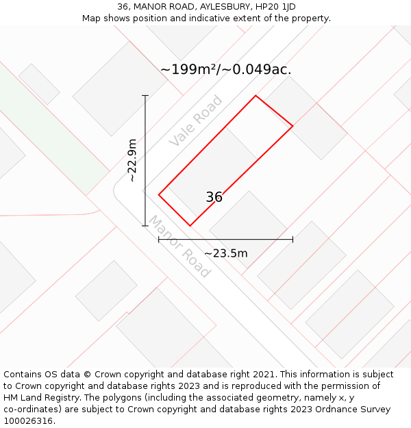 36, MANOR ROAD, AYLESBURY, HP20 1JD: Plot and title map