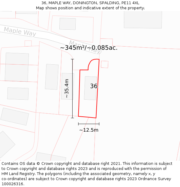 36, MAPLE WAY, DONINGTON, SPALDING, PE11 4XL: Plot and title map