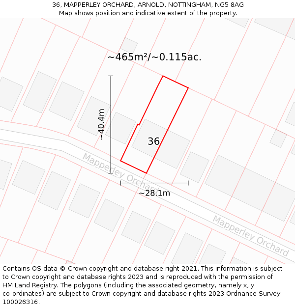 36, MAPPERLEY ORCHARD, ARNOLD, NOTTINGHAM, NG5 8AG: Plot and title map