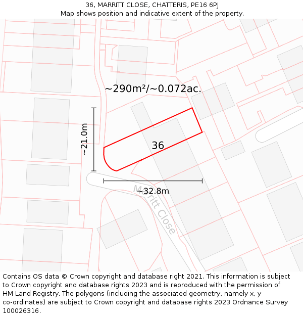36, MARRITT CLOSE, CHATTERIS, PE16 6PJ: Plot and title map