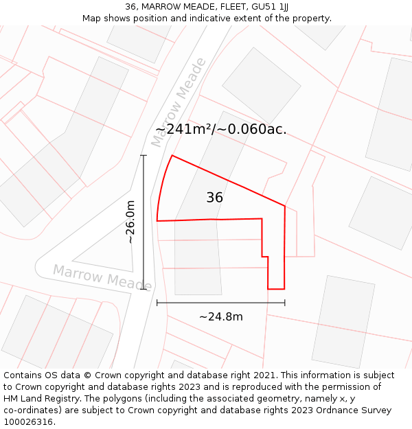 36, MARROW MEADE, FLEET, GU51 1JJ: Plot and title map