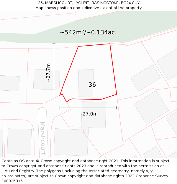 36, MARSHCOURT, LYCHPIT, BASINGSTOKE, RG24 8UY: Plot and title map