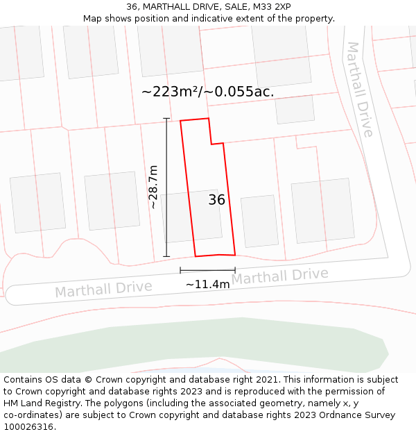 36, MARTHALL DRIVE, SALE, M33 2XP: Plot and title map