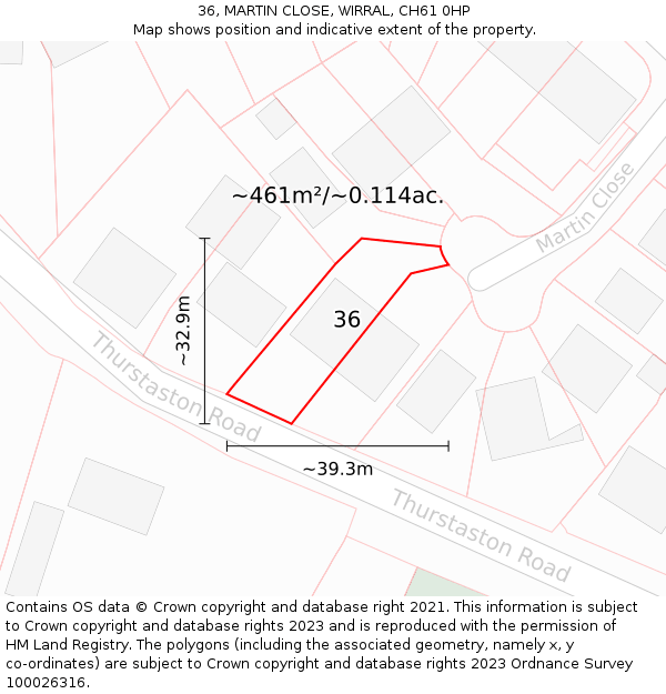 36, MARTIN CLOSE, WIRRAL, CH61 0HP: Plot and title map