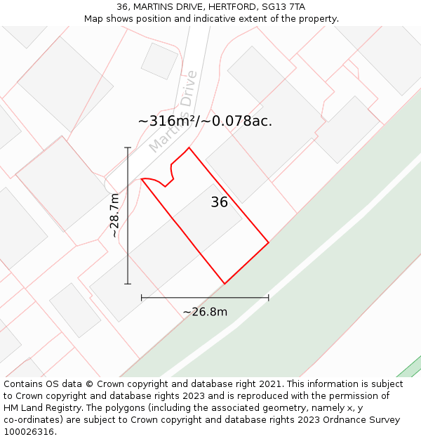 36, MARTINS DRIVE, HERTFORD, SG13 7TA: Plot and title map