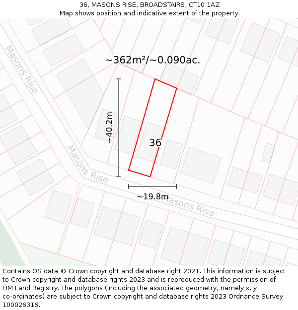 36, MASONS RISE, BROADSTAIRS, CT10 1AZ: Plot and title map