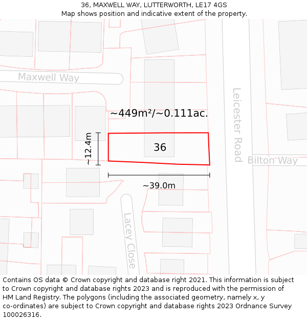 36, MAXWELL WAY, LUTTERWORTH, LE17 4GS: Plot and title map