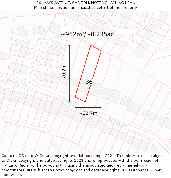 36, MAYS AVENUE, CARLTON, NOTTINGHAM, NG4 1AU: Plot and title map
