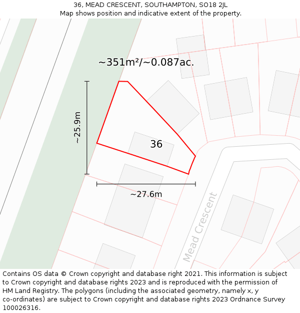 36, MEAD CRESCENT, SOUTHAMPTON, SO18 2JL: Plot and title map