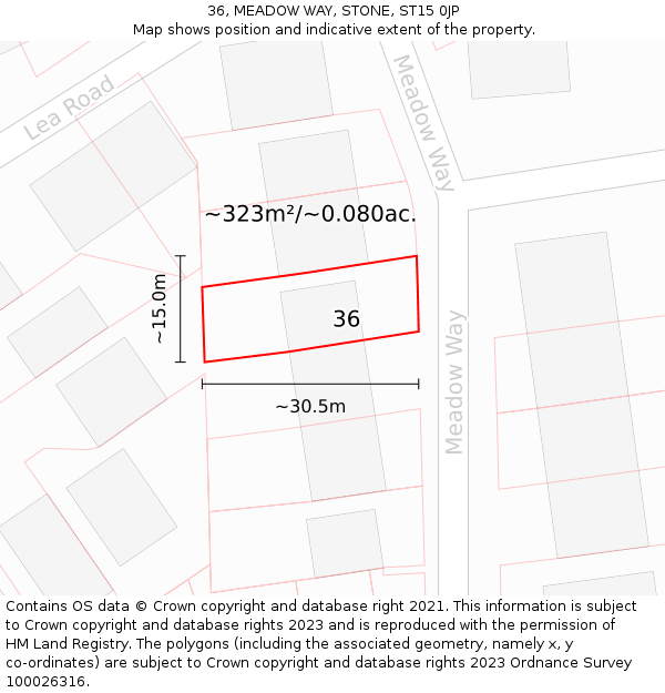36, MEADOW WAY, STONE, ST15 0JP: Plot and title map