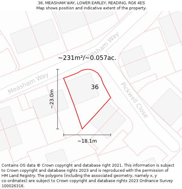36, MEASHAM WAY, LOWER EARLEY, READING, RG6 4ES: Plot and title map