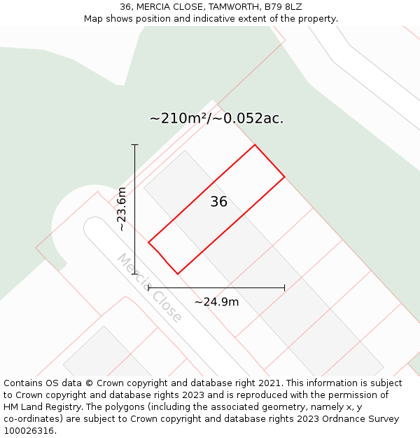 36, MERCIA CLOSE, TAMWORTH, B79 8LZ: Plot and title map