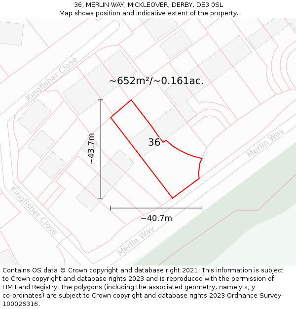 36, MERLIN WAY, MICKLEOVER, DERBY, DE3 0SL: Plot and title map