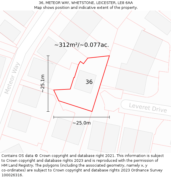 36, METEOR WAY, WHETSTONE, LEICESTER, LE8 6AA: Plot and title map