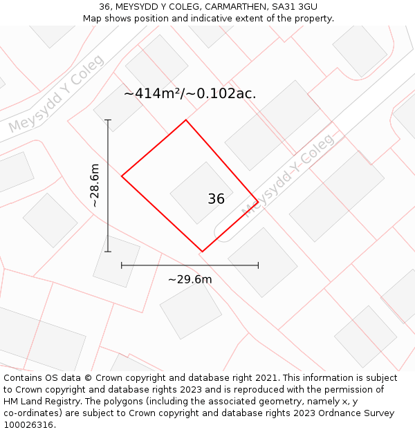 36, MEYSYDD Y COLEG, CARMARTHEN, SA31 3GU: Plot and title map