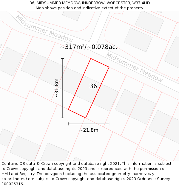 36, MIDSUMMER MEADOW, INKBERROW, WORCESTER, WR7 4HD: Plot and title map