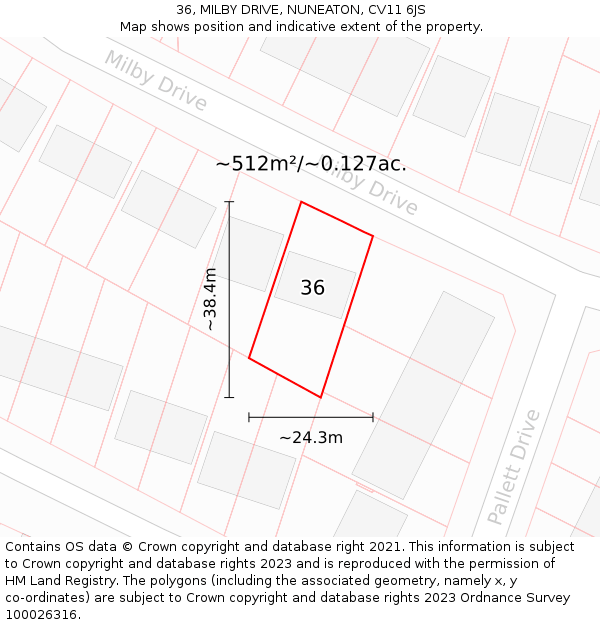 36, MILBY DRIVE, NUNEATON, CV11 6JS: Plot and title map