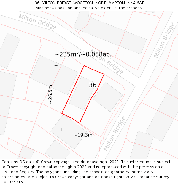 36, MILTON BRIDGE, WOOTTON, NORTHAMPTON, NN4 6AT: Plot and title map
