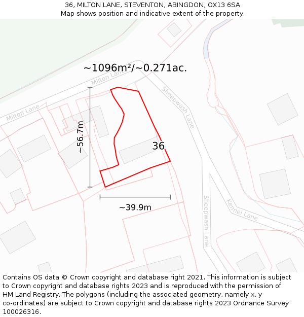 36, MILTON LANE, STEVENTON, ABINGDON, OX13 6SA: Plot and title map