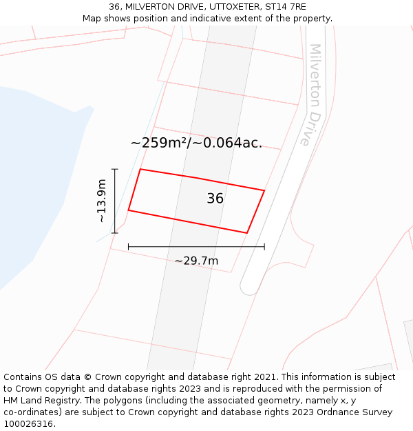 36, MILVERTON DRIVE, UTTOXETER, ST14 7RE: Plot and title map
