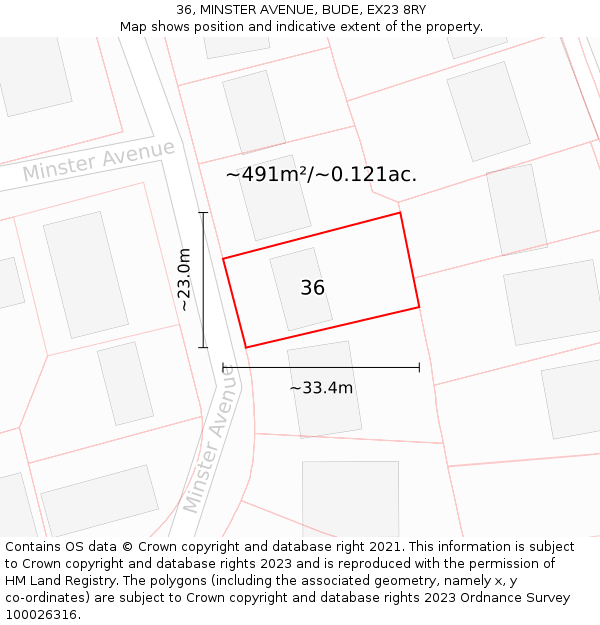 36, MINSTER AVENUE, BUDE, EX23 8RY: Plot and title map