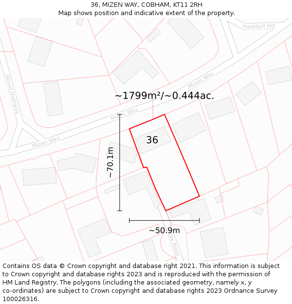 36, MIZEN WAY, COBHAM, KT11 2RH: Plot and title map