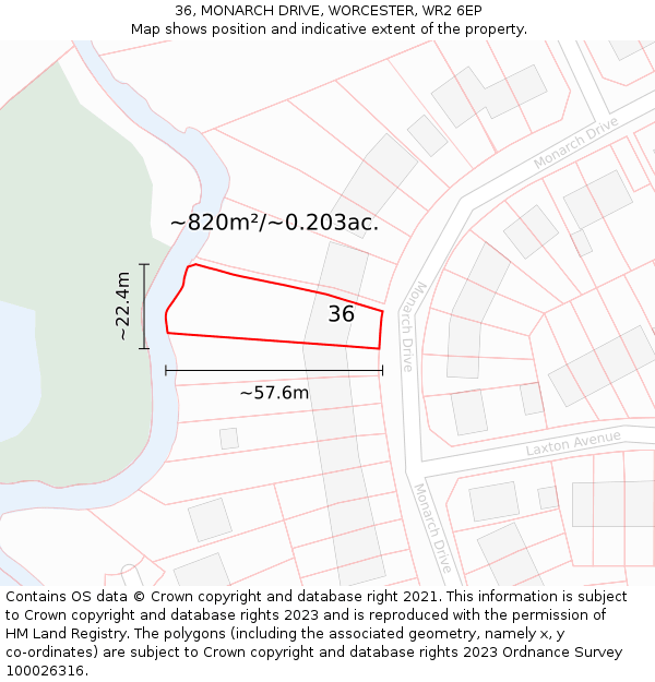 36, MONARCH DRIVE, WORCESTER, WR2 6EP: Plot and title map