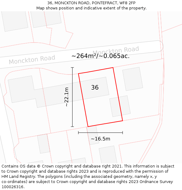 36, MONCKTON ROAD, PONTEFRACT, WF8 2FP: Plot and title map