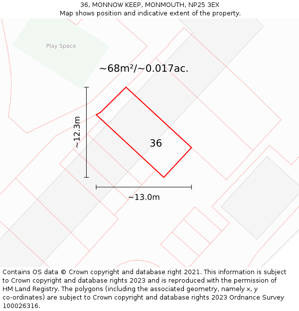 36, MONNOW KEEP, MONMOUTH, NP25 3EX: Plot and title map