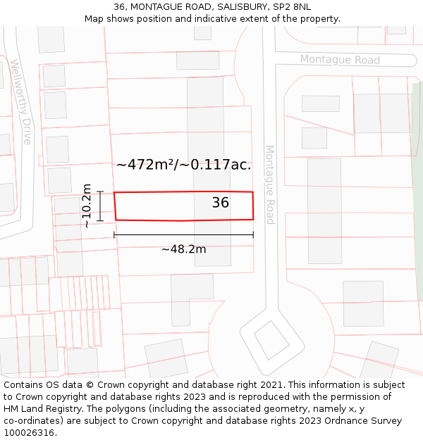 36, MONTAGUE ROAD, SALISBURY, SP2 8NL: Plot and title map