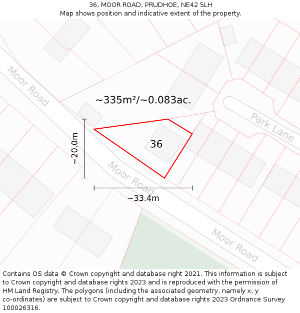 36, MOOR ROAD, PRUDHOE, NE42 5LH: Plot and title map
