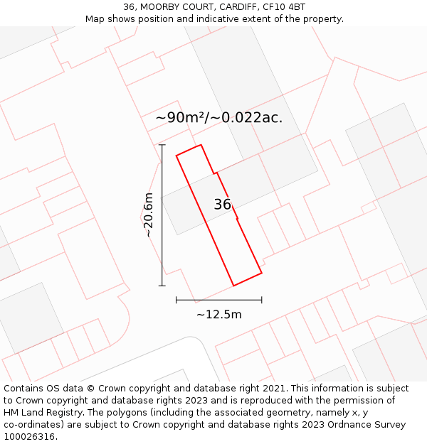 36, MOORBY COURT, CARDIFF, CF10 4BT: Plot and title map