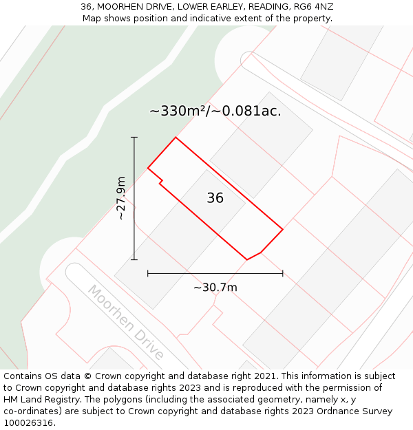 36, MOORHEN DRIVE, LOWER EARLEY, READING, RG6 4NZ: Plot and title map