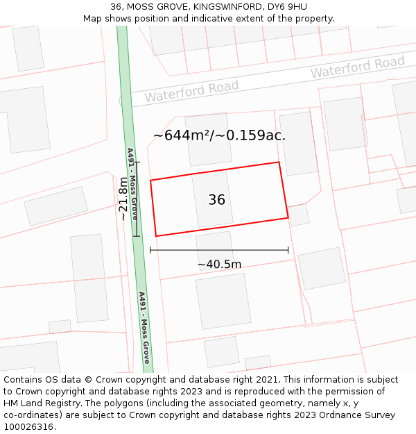 36, MOSS GROVE, KINGSWINFORD, DY6 9HU: Plot and title map