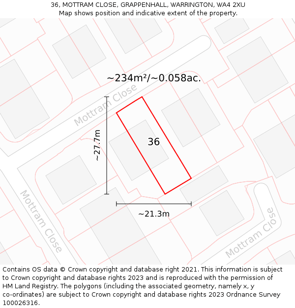 36, MOTTRAM CLOSE, GRAPPENHALL, WARRINGTON, WA4 2XU: Plot and title map