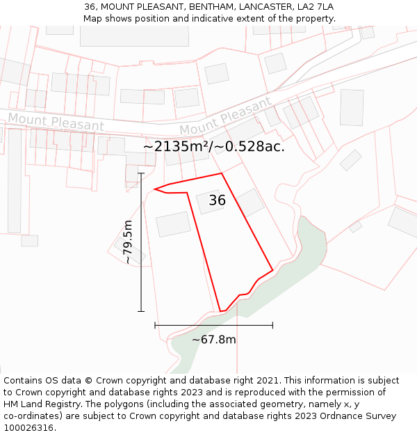 36, MOUNT PLEASANT, BENTHAM, LANCASTER, LA2 7LA: Plot and title map