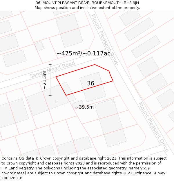 36, MOUNT PLEASANT DRIVE, BOURNEMOUTH, BH8 9JN: Plot and title map