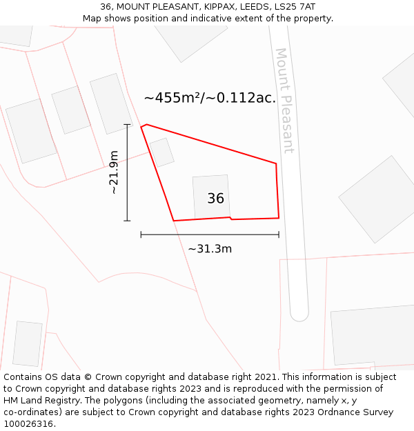 36, MOUNT PLEASANT, KIPPAX, LEEDS, LS25 7AT: Plot and title map