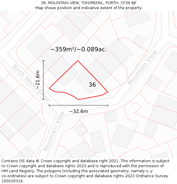 36, MOUNTAIN VIEW, TONYREFAIL, PORTH, CF39 8JF: Plot and title map
