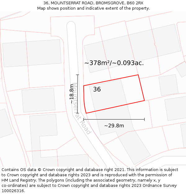 36, MOUNTSERRAT ROAD, BROMSGROVE, B60 2RX: Plot and title map