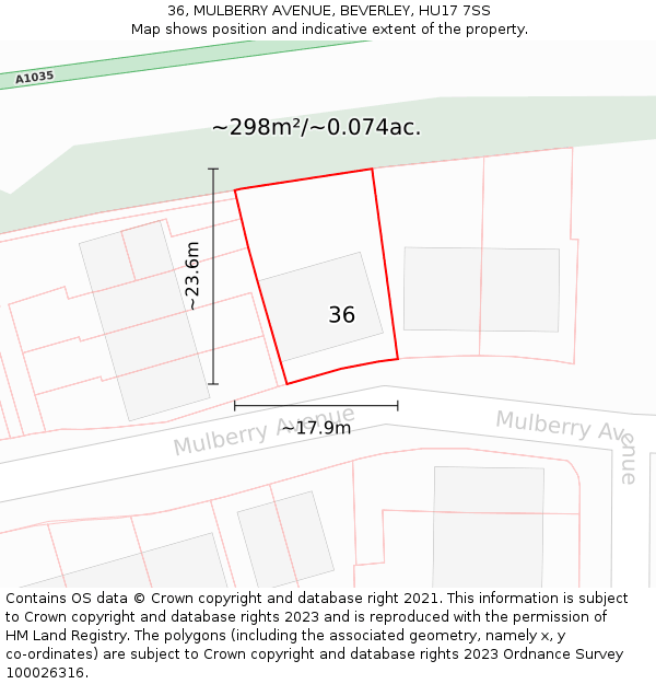 36, MULBERRY AVENUE, BEVERLEY, HU17 7SS: Plot and title map